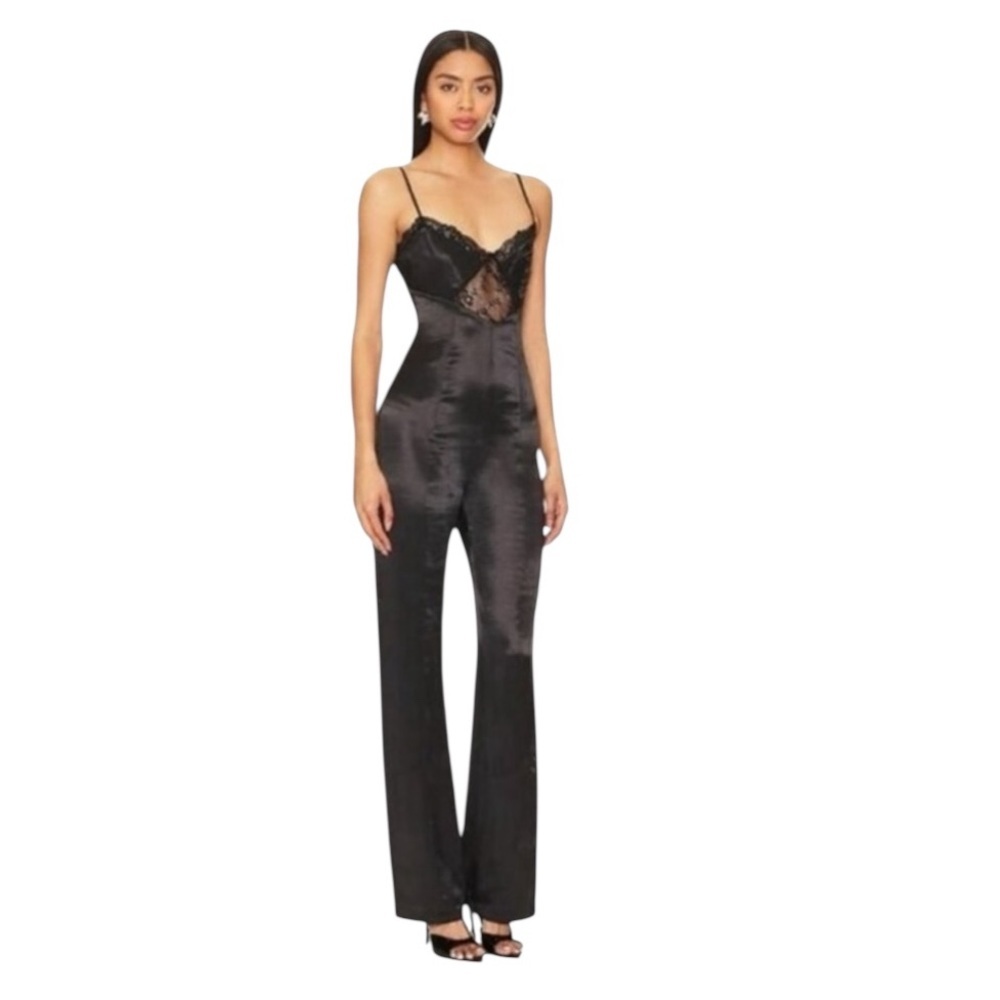 Lovers & Friends Cailey Black Lace One Piece Spaghetti Strap Jumpsuit Size Small